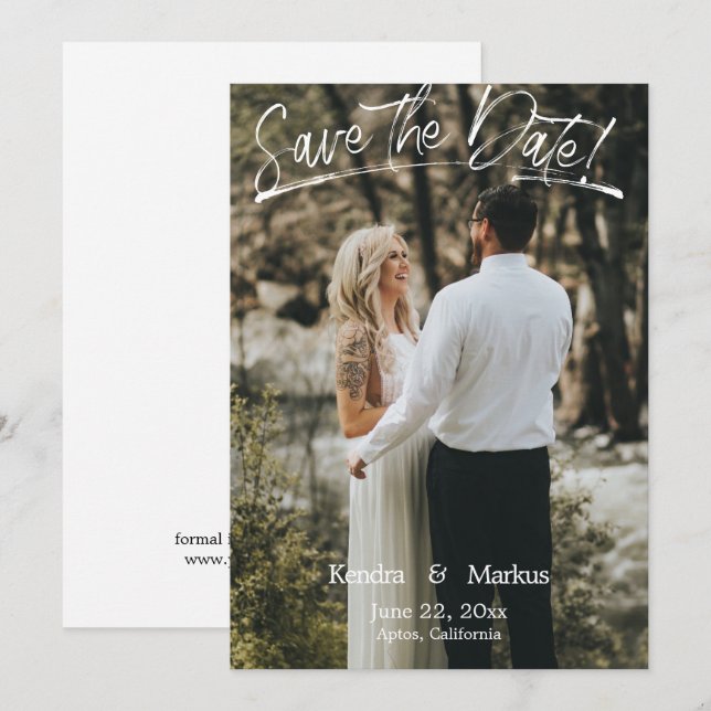 Invitation Brosse photo moderne manuscrite Enregistrer la dat (Devant / Derrière)