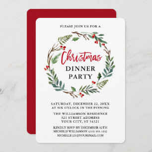 Invitation Brosse rouge Script Watercolor Wreath Christmas Pa