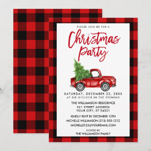 Invitation Brosse Script Camion Rouge Plaid Noël fête
