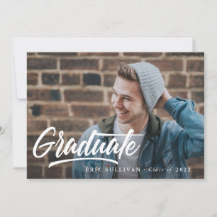 Invitation Brosse Script Moderne Graduation 2 faces Photo Par