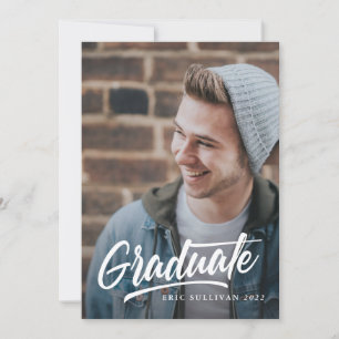 Invitation Brosse Script Moderne Graduation 2 faces Photo Par