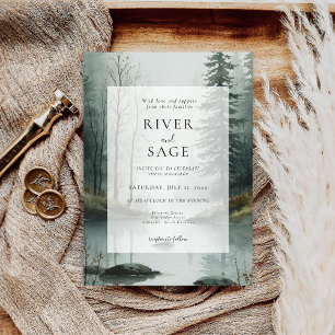 Invitation Brouillard Evergreen Mariage de forêt aquarelle