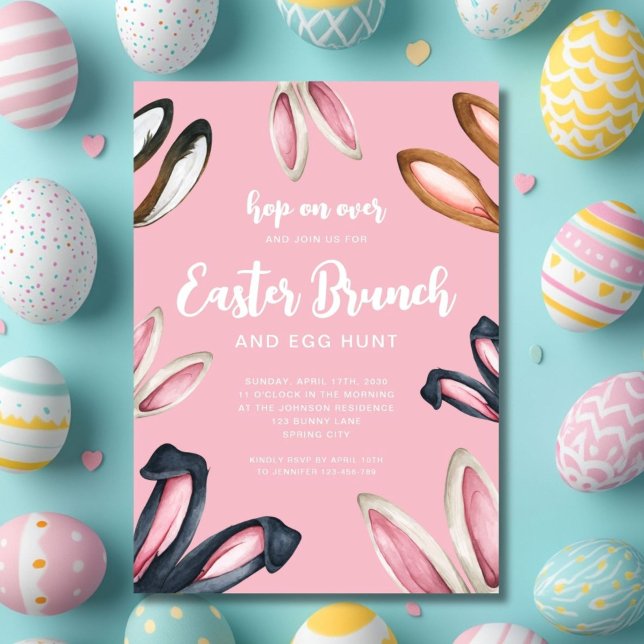 Invitation Brouillard mignon Oreilles Pâques Brunch (Cute Bunny Ears Easter Brunch Invitation)