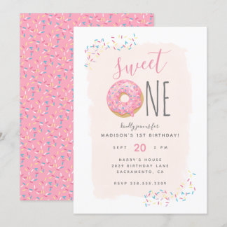 Invitation Brouiller | Doughnut rose saupoudrer doux 1er anni