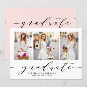 Invitation Broussailler Dainty Script Trois Photo Graduation 