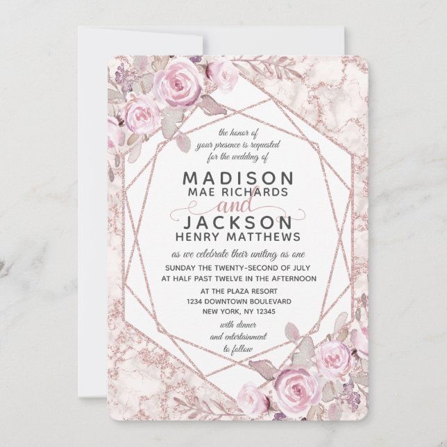 Invitation Broussailler Marbre géométrique Cadre de mariage I (Devant)