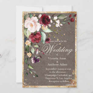 Invitation Brousse Bourgogne Floral Aquarelle Mariage rustiqu