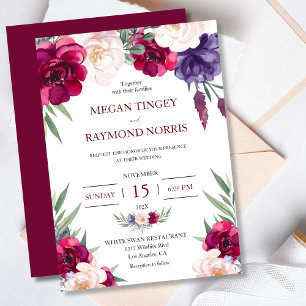 Invitation Brousset Bourgogne et Mariage floral bleu Peony
