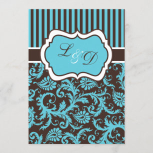 Invitation Brown, Aqua, White Striped Mariage damassé Invitat