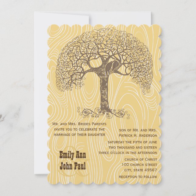 Invitation Brown arbre Inséparable Mariage de bois jaune (Devant)