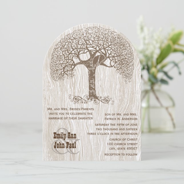 Invitation Brown arbre Inséparable Mariage de bois jaune (Debout devant)