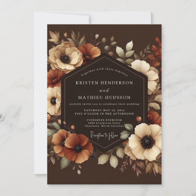 Invitation Brown Autumn Bloom Wedding (Devant)