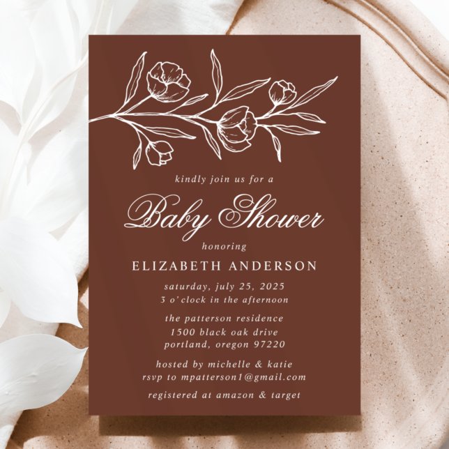 Invitation Brown Baby shower floral croisé (Créateur téléchargé)