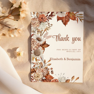 Invitation Brown blanc orange automne fleuri rustique Merci