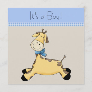 Invitation Brown Blue Giraffe Baby Boy Douche