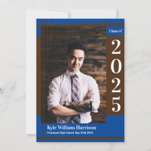 Invitation Brown Blue School Color Graduation Photo plaid