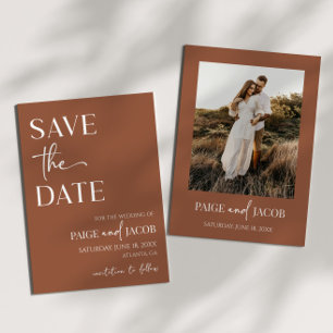 Invitation Brown Boho Mariage Minimal Enregistrer La Date