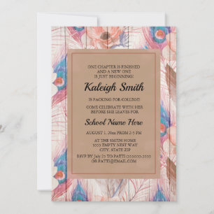 Invitation Brown Boho rose Floral et Rustique Bois Trunk Part