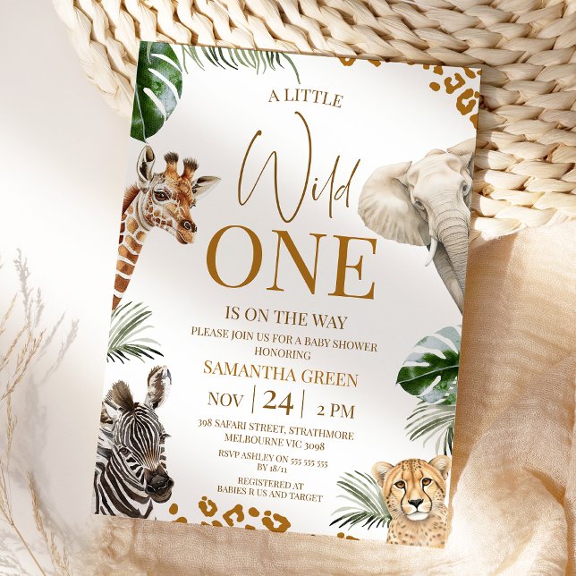 Invitation Brown Cheetah Safari Wild One Baby Shower (Safari Wild One Baby Shower Invitation, Little Wild One Safari Baby Shower Invitation, Jungle Animal)