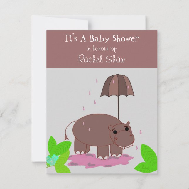 Invitation Brown de Baby shower Hippopotamus (Devant)