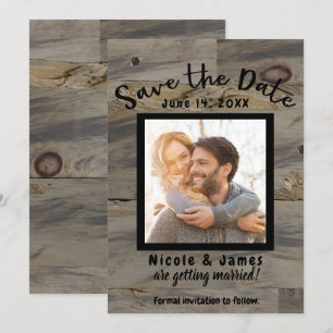 Invitation Brown de bois gris industriel Rustique Enregistrer