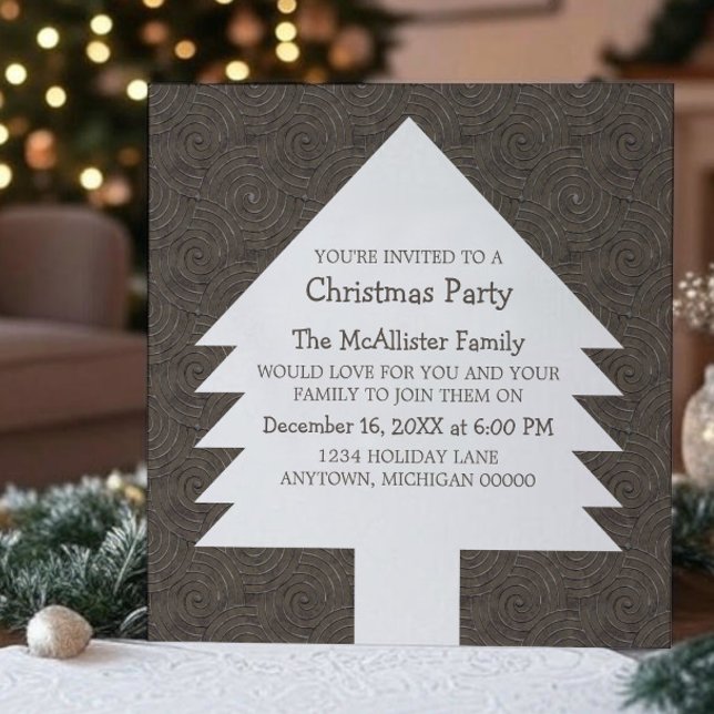 Invitation Brown de la fête de l'arbre de Noël (Brown Christmas Tree Swirls Party Invitation)