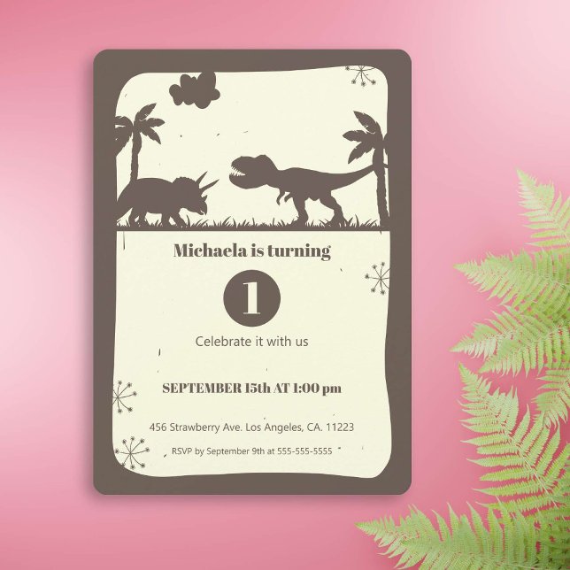 Invitation Brown Dinosaur Silhouette Premier Anniversaire (Créateur téléchargé)