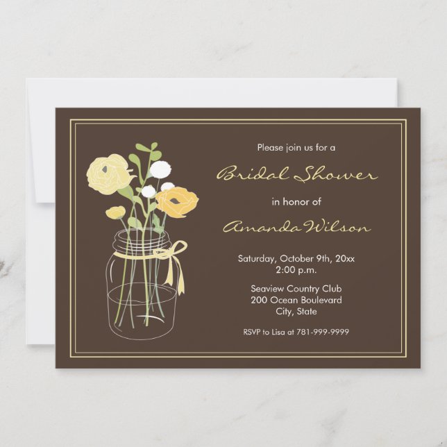 Invitation Brown et jaune de pot de maçon de Fête (Devant)