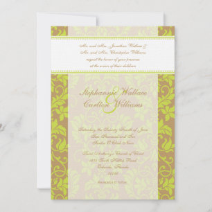 Invitation Brown et Lime Green Mariage damassé