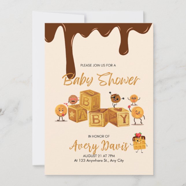 Invitation Brown et miel Chocolat Dessert Baby shower (Devant)