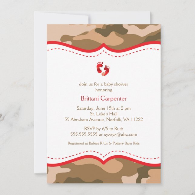 Invitation Brown et rouge de baby shower de Camo (Devant)