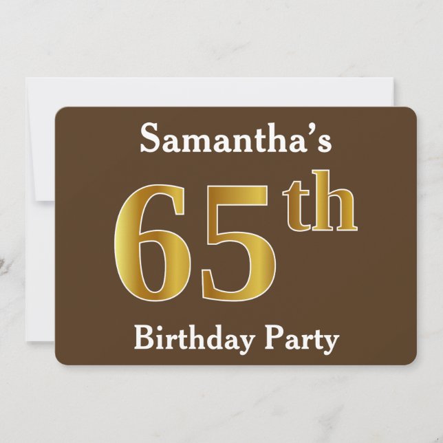Invitation Brown, Faux Gold 65e fête d'anniversaire; Nom pers (Devant)