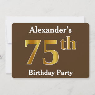 Invitation Brown, Faux Gold 75e fête d'anniversaire; Nom pers