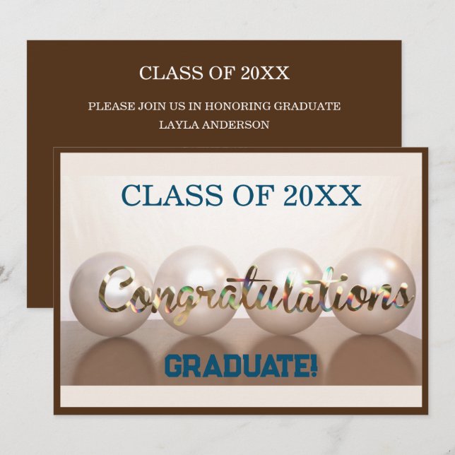 Invitation Brown Félicitations aux diplômés Ballons de gradua (Devant / Derrière)