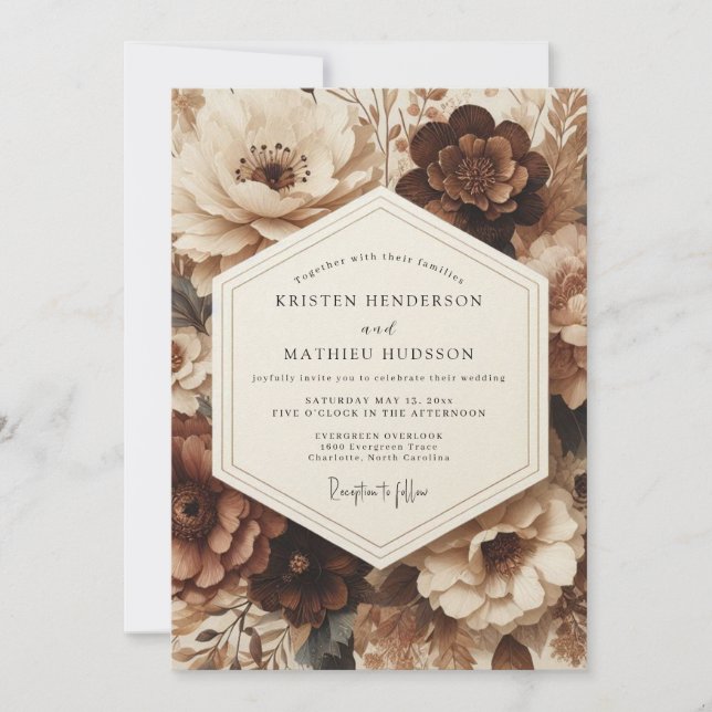 Invitation Brown Floral Opulent Wedding (Devant)