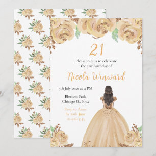 Invitation Brown Hair Princess Peach Floral Anniversaire
