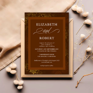Invitation Brown intemporel or Floral Mariage damassé