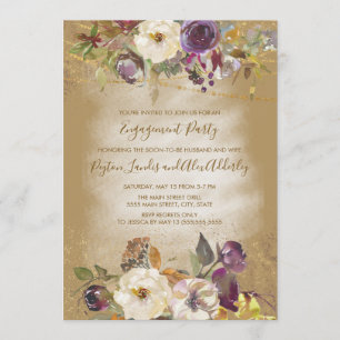 Invitation Brown ivoire violet Parties scintillant florale Pa