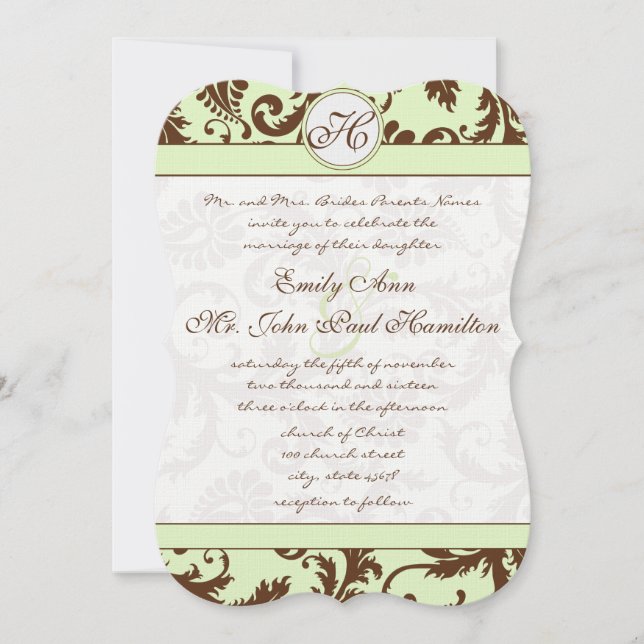 Invitation Brown Mariage damassé Spring Green (Devant)