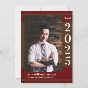 Invitation Brown Maroon School Couleur Graduation Photo Plaid