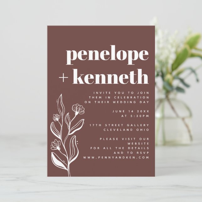 Invitation Brown minimaliste Boho moderne (Debout devant)