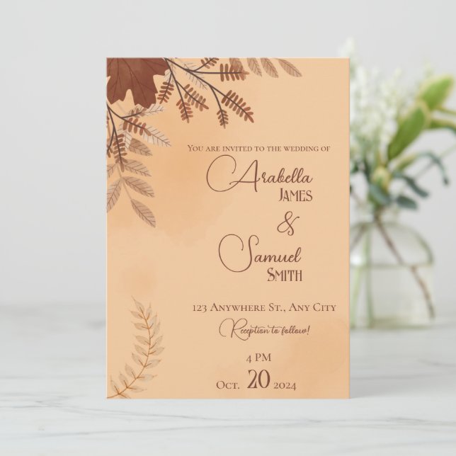 Invitation Brown minimaliste Mariage de automne (Debout devant)