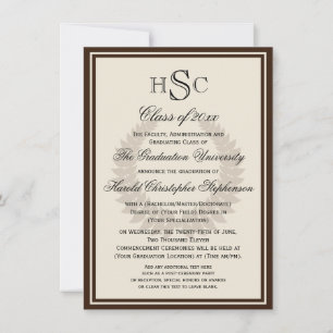 Invitation Brown Monogram Laurel Classic College