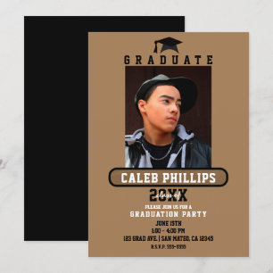 Invitation Brown & Noir Modern School Graduation Party 