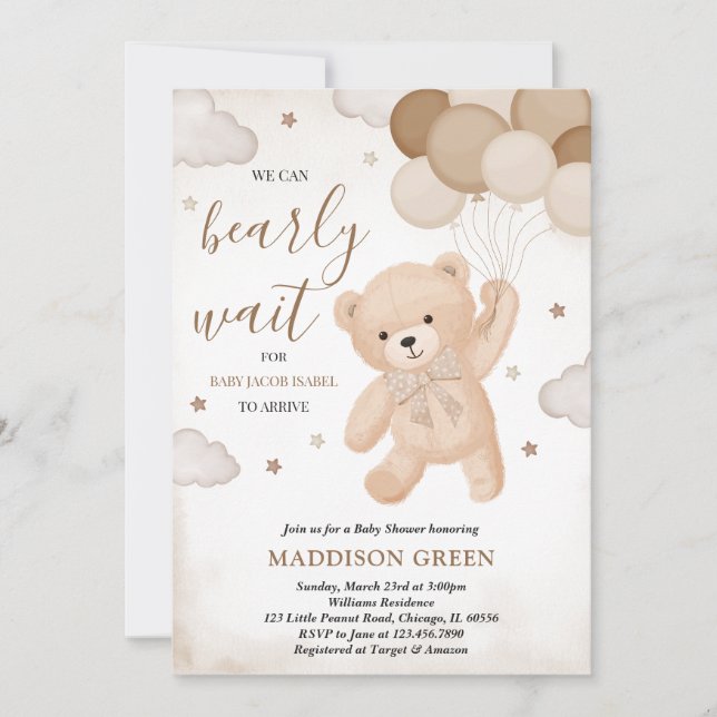 Invitation Brown Nous pouvons attendre Baby shower (Devant)