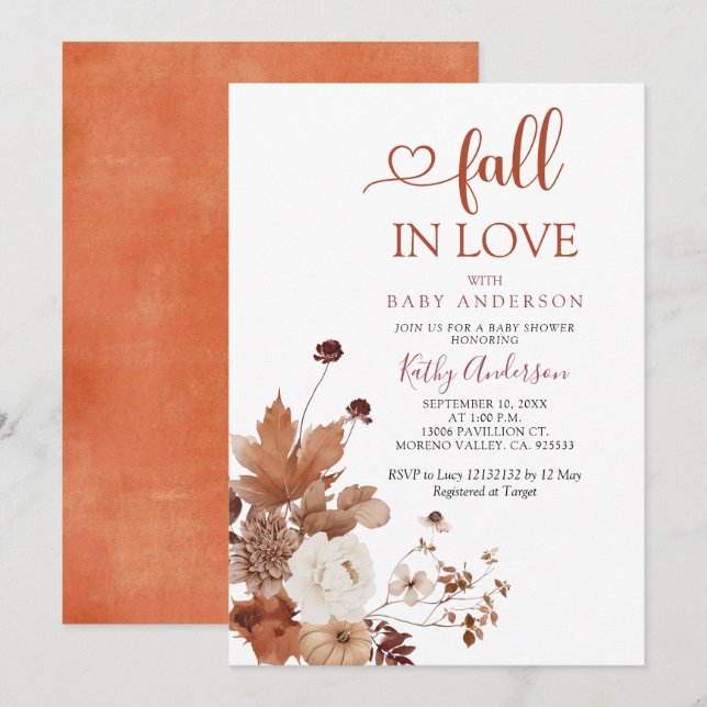 Invitation Brown Orange Wildflower Fall in Love Baby Shower (Devant / Derrière)