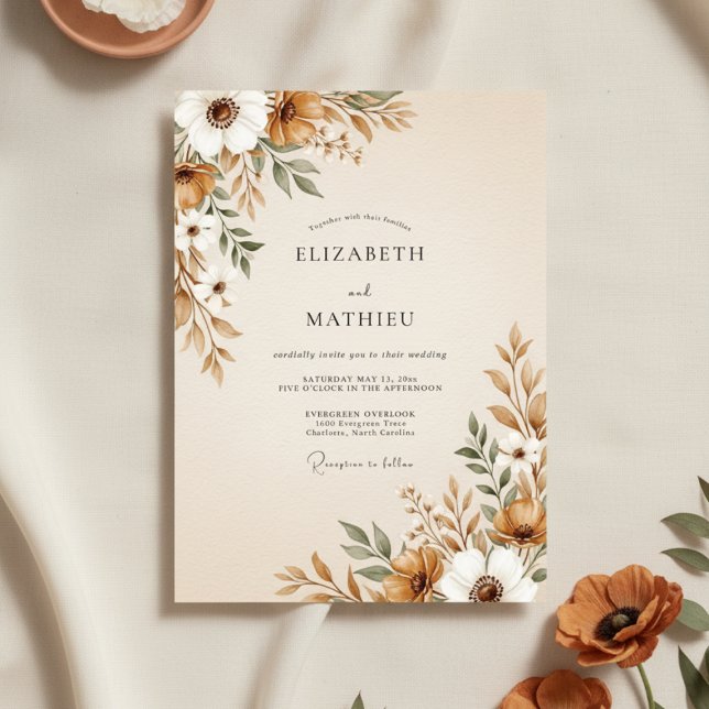 Invitation Brown Painterly Floral Flourish Wedding (Créateur téléchargé)