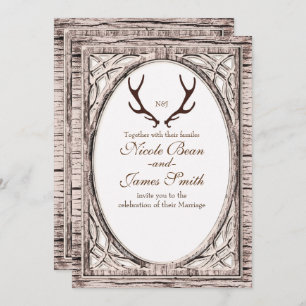 Invitation Brown Rustic Deer Antlers White Wood