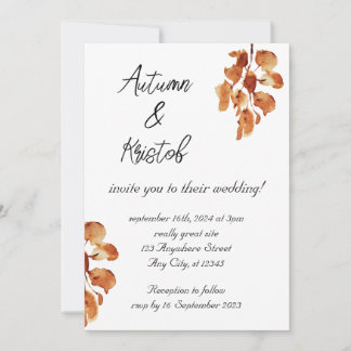 Invitation Brown Rustique Aquarelle Automne Fleurs Mariage Da