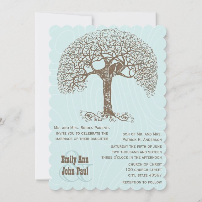 Invitation Brown Swirl Rustic Tree Inséparable Woodland Maria (Devant)